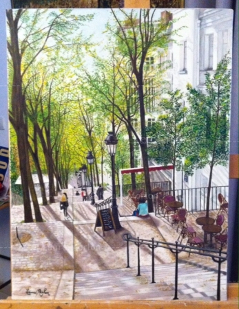 Les escaliers de Montmartre par un bel automne